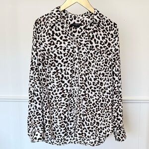 Talbots Black and White Leopard Print Button Down Shirt